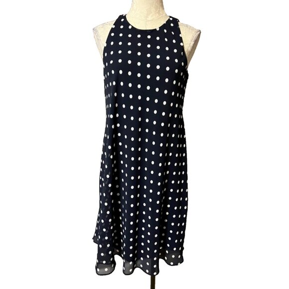 Ralph Lauren Shift Dress 6 Blue White Polka Dot Flowy Sleeveless NEW - Picture 2 of 8